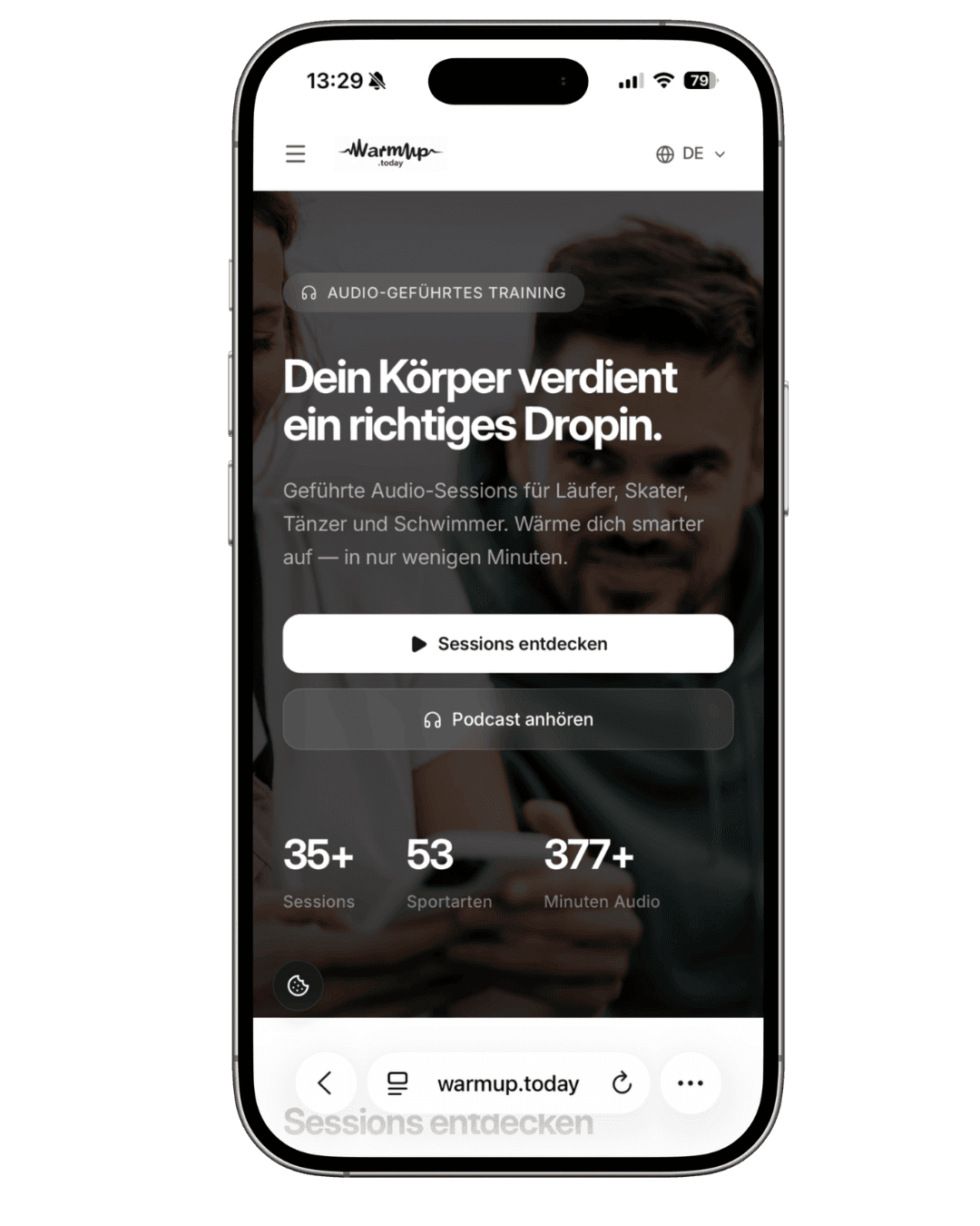 Startseite der Warmup.today App auf einem Smartphone
