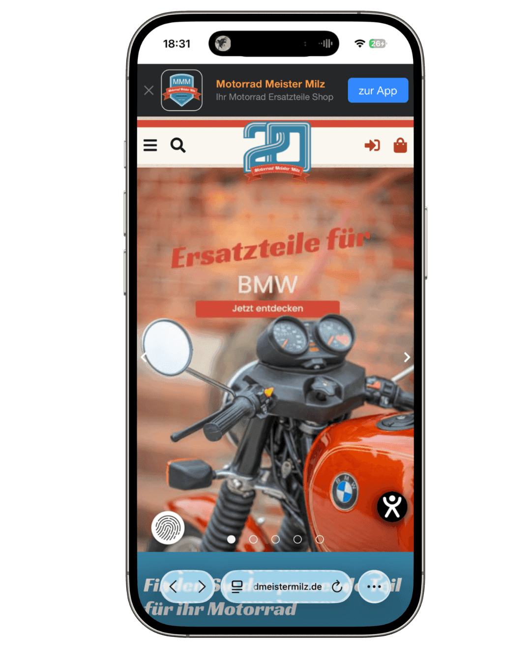Website von Motorrad Meister Milz in der mobilen Ansicht Mobile Ansicht der Website von Motorrad Meister Milz auf einem Smartphone
