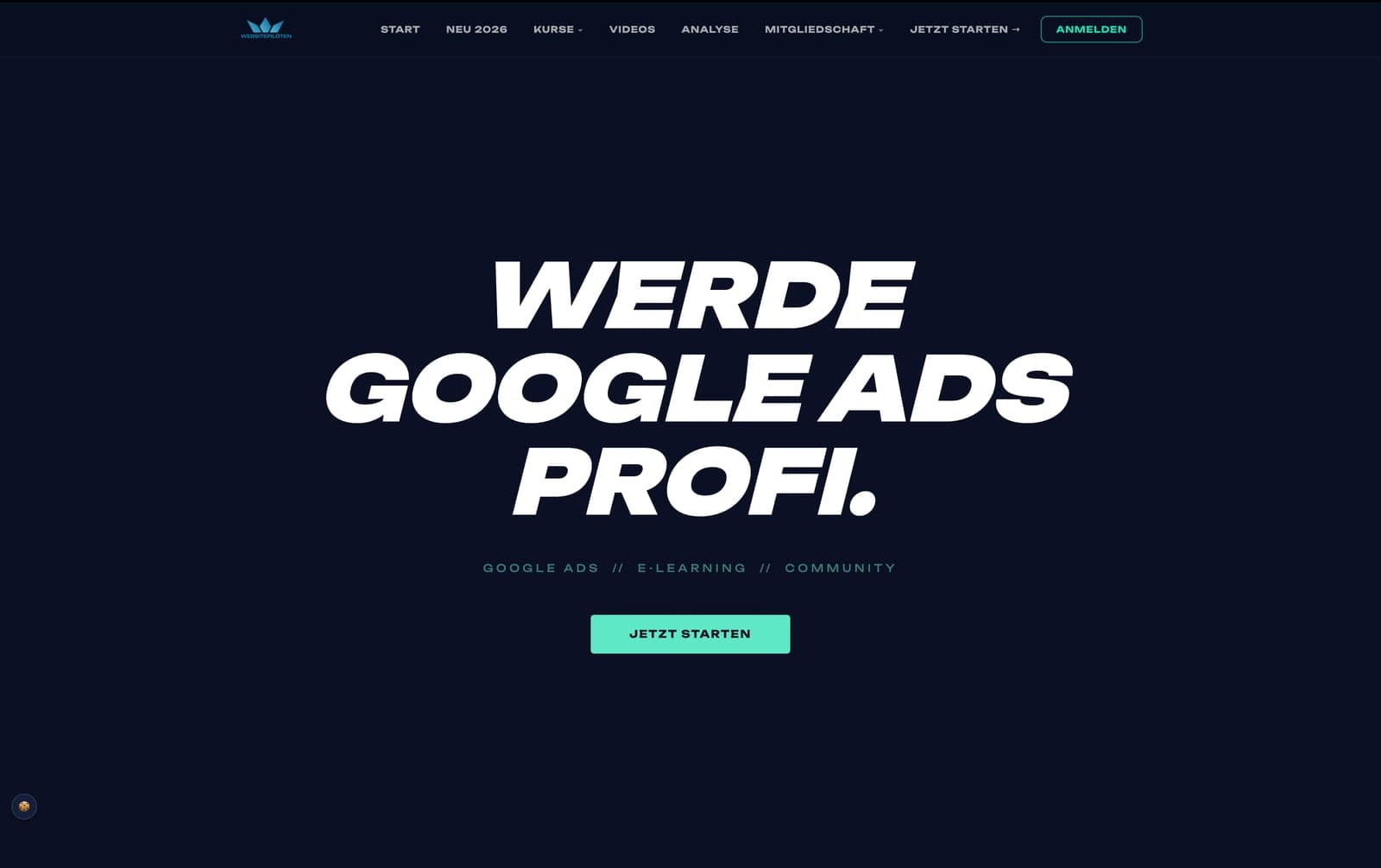 Desktop Ansicht der Websitepiloten E-Learning-Plattform für Google Ads
